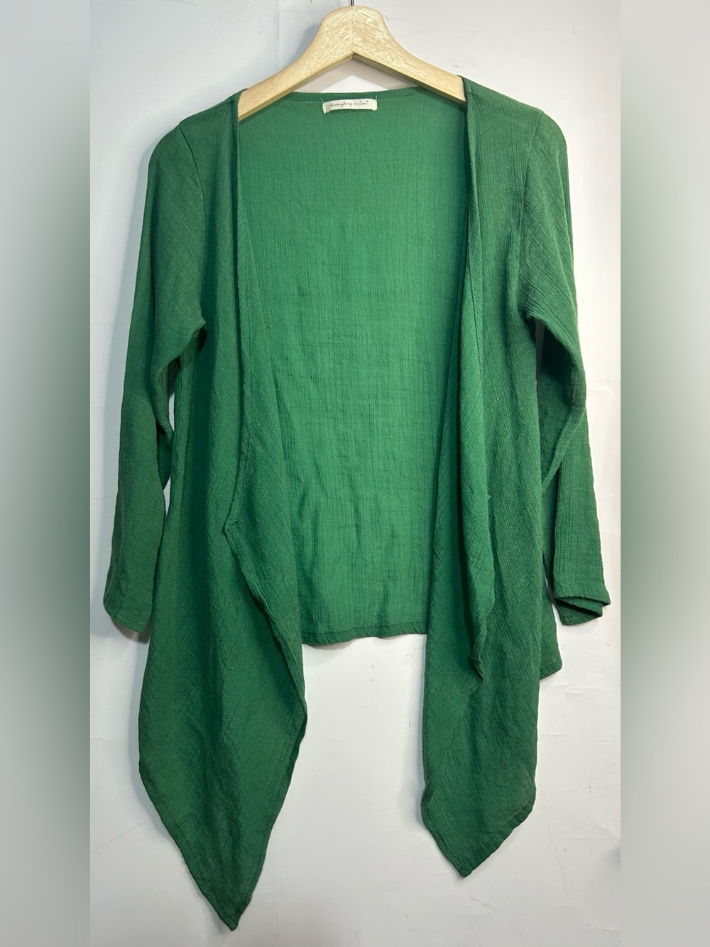 Do Everything In Love Green Asymmetrical Open Front Cardigan One Size